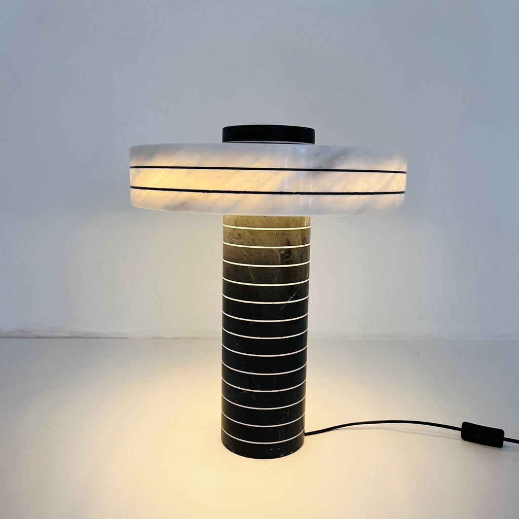 Halo Black And White Pinstriped Table Lamp