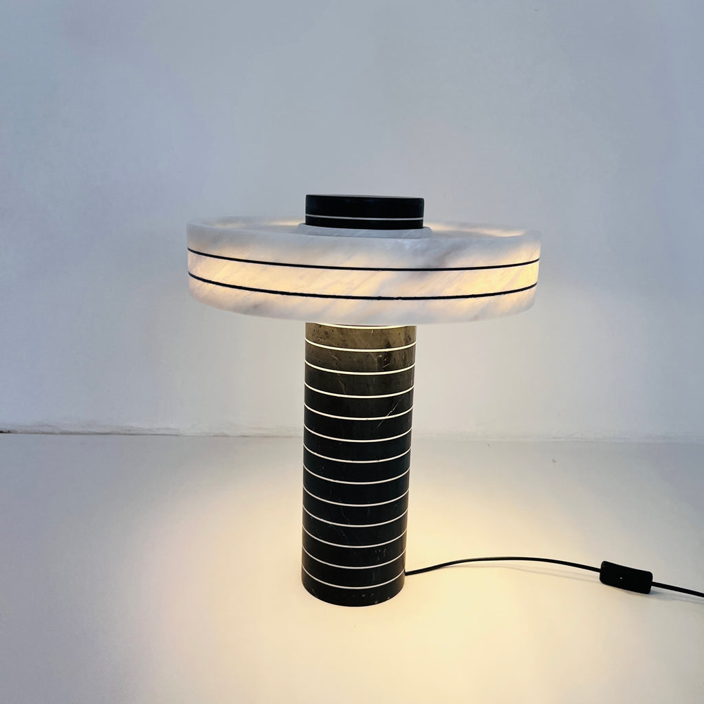 Halo Black And White Pinstriped Table Lamp