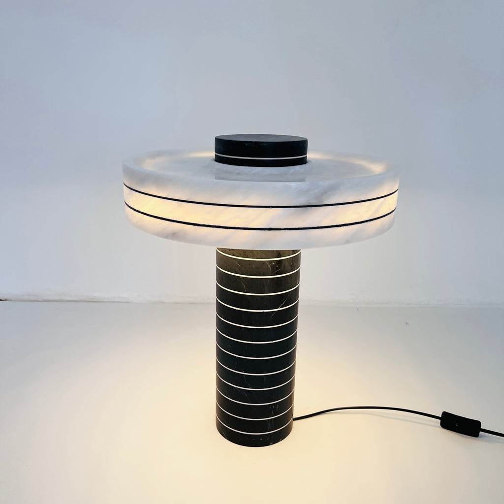 Halo Black And White Pinstriped Table Lamp