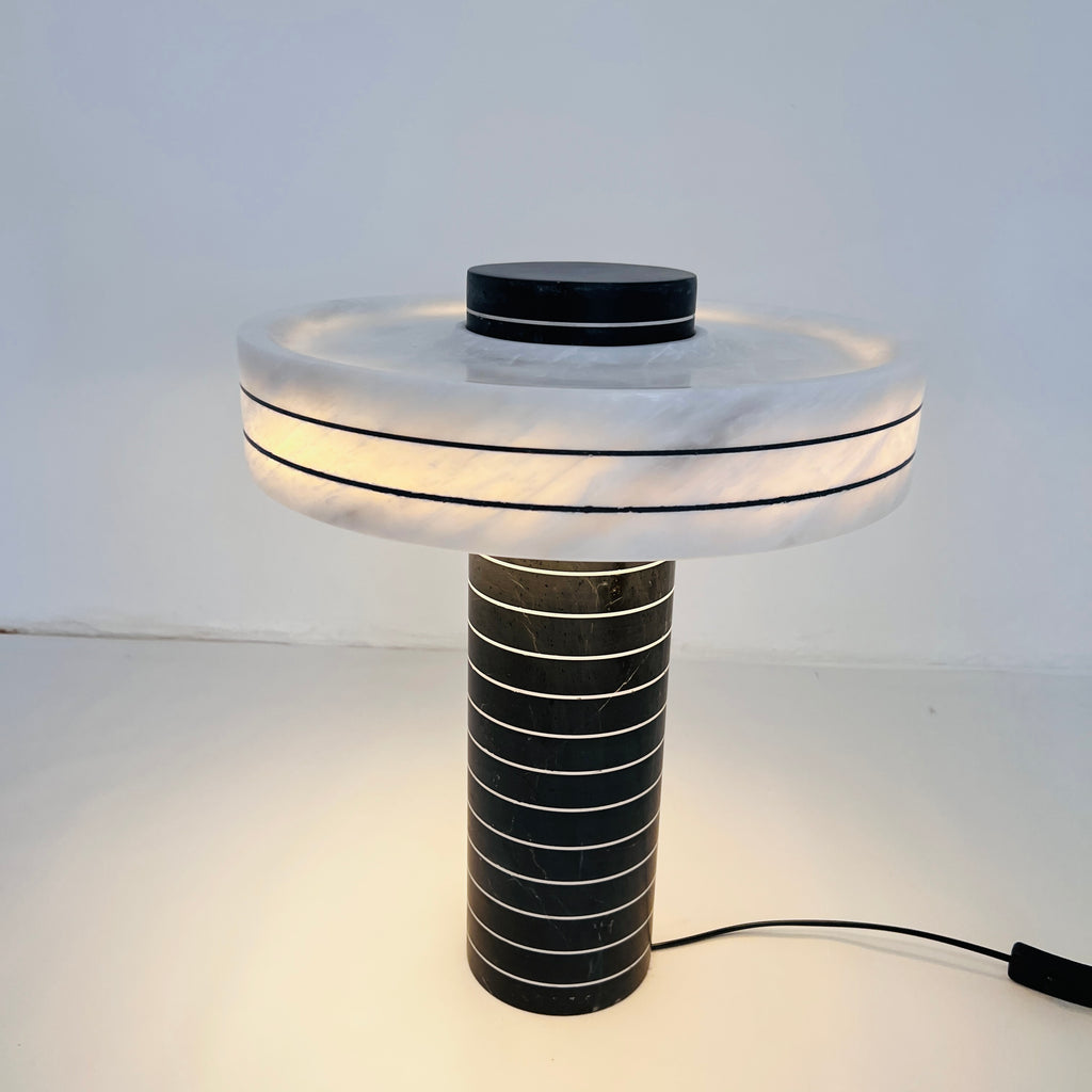 Halo Black And White Pinstriped Table Lamp