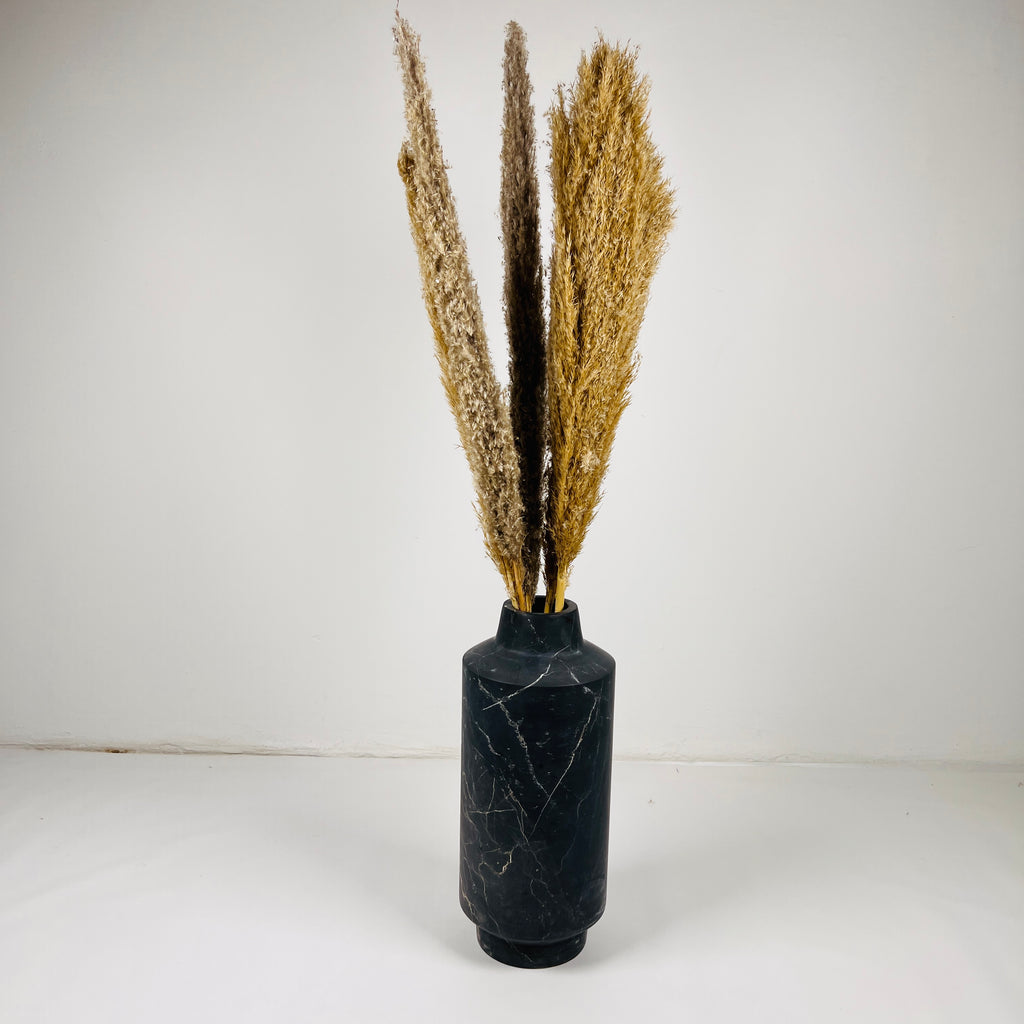 Cylindrical Black Vase With White Veins