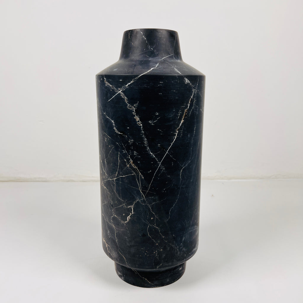 Cylindrical Black Vase With White Veins