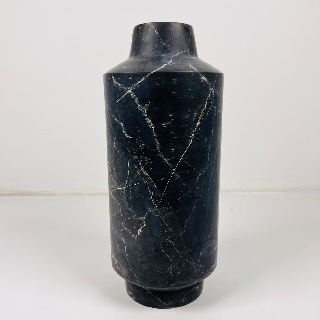 Cylindrical Black Vase With White Veins