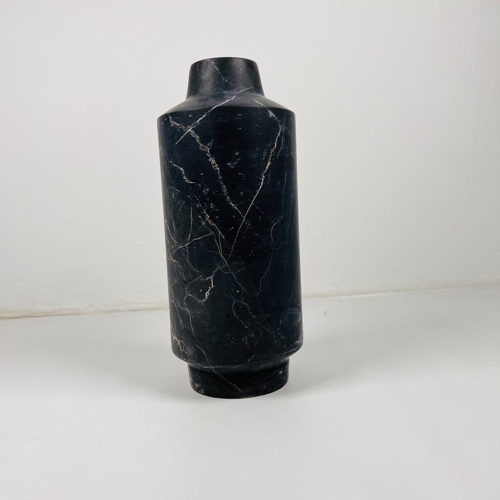 Cylindrical Black Vase With White Veins