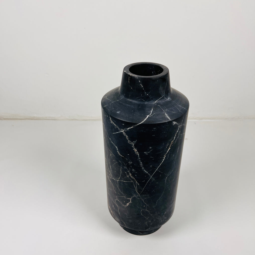 Cylindrical Black Vase With White Veins