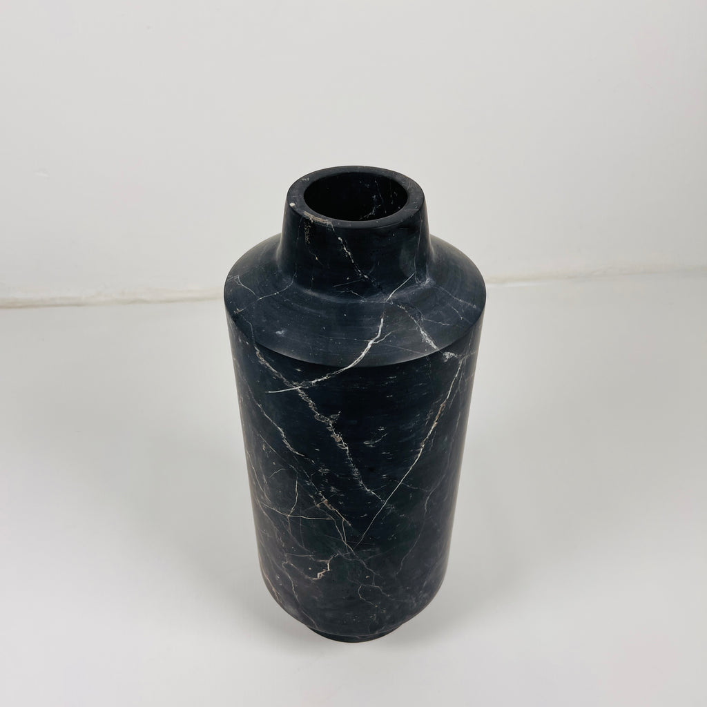 Cylindrical Black Vase With White Veins