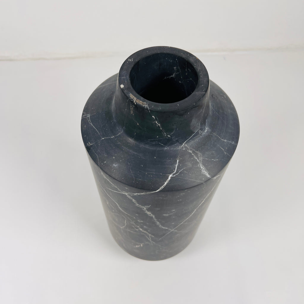 Cylindrical Black Vase With White Veins