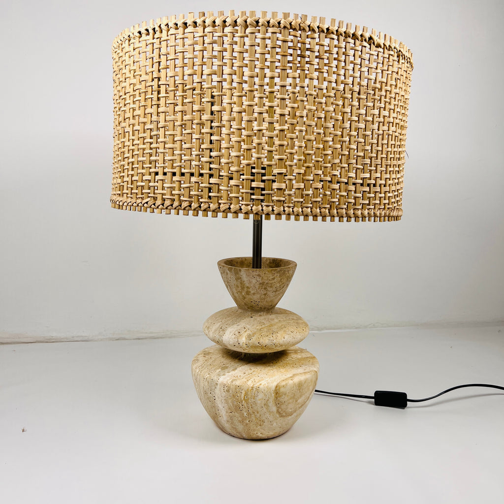 Pot Bottom Travertine Table Lamp