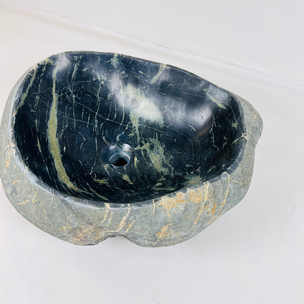 Lime Green Striped River Stone Sink