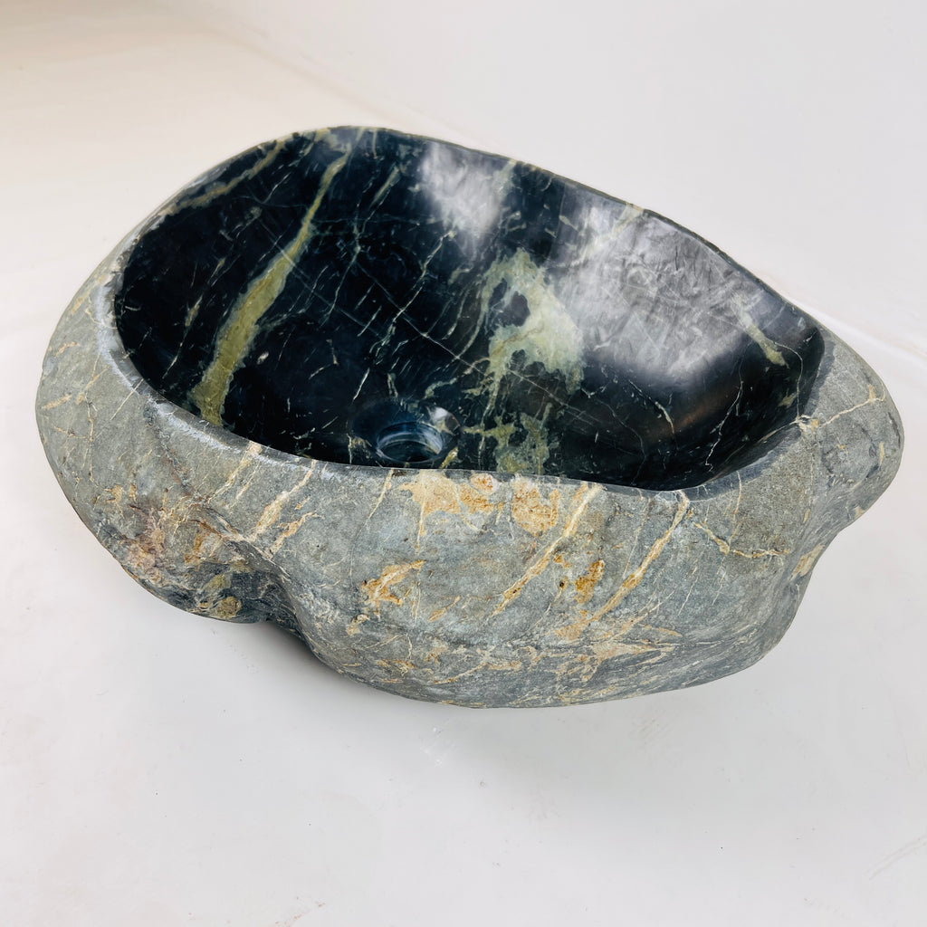 Lime Green Striped River Stone Sink