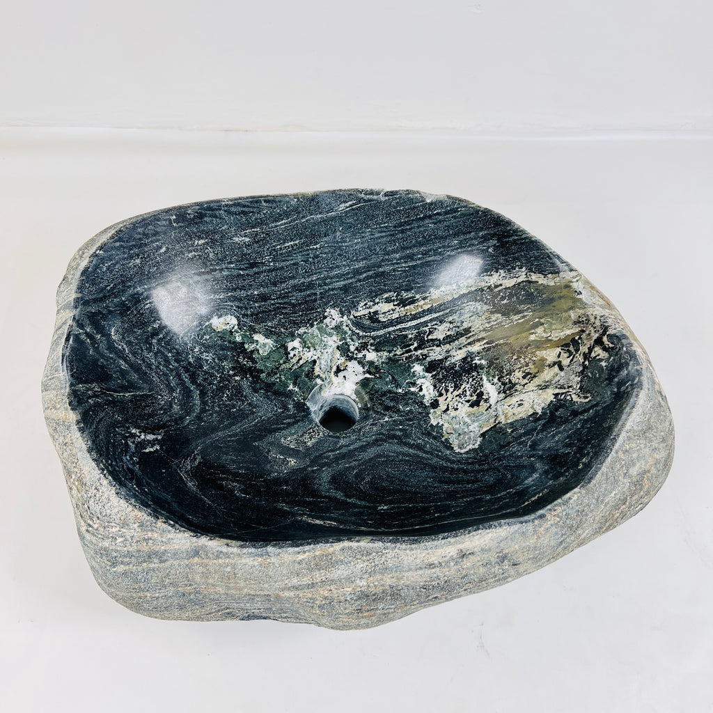 Rippled Dark Grey Smoked River Stone Sink