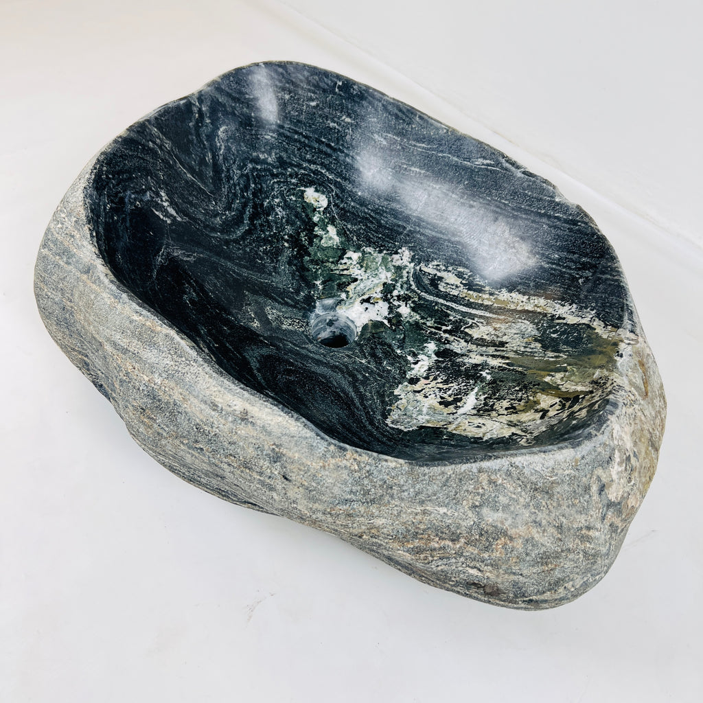 Rippled Dark Grey Smoked River Stone Sink