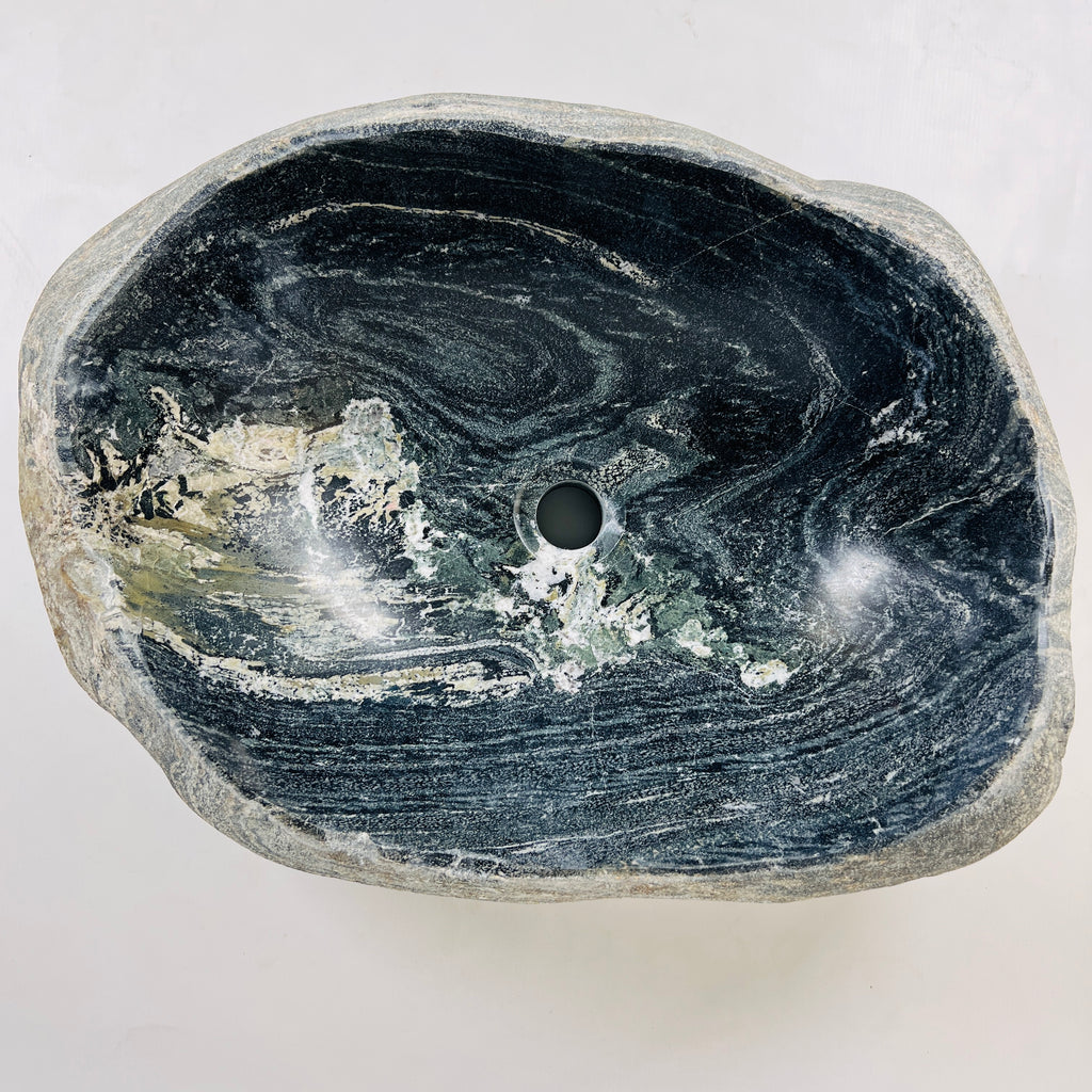 Rippled Dark Grey Smoked River Stone Sink