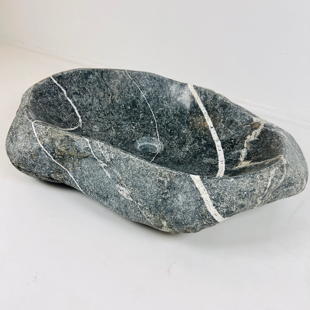 White Ringed River Stone Sink