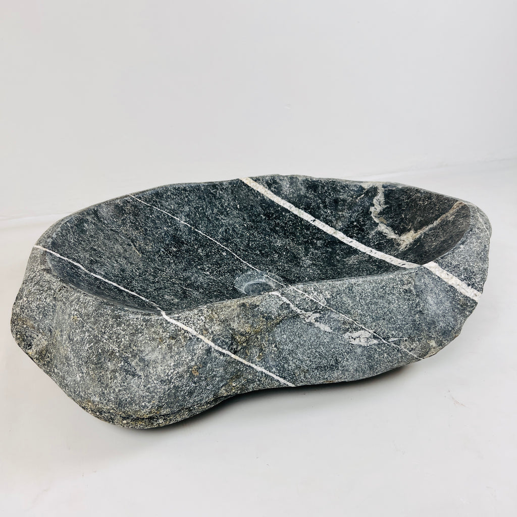 White Ringed River Stone Sink