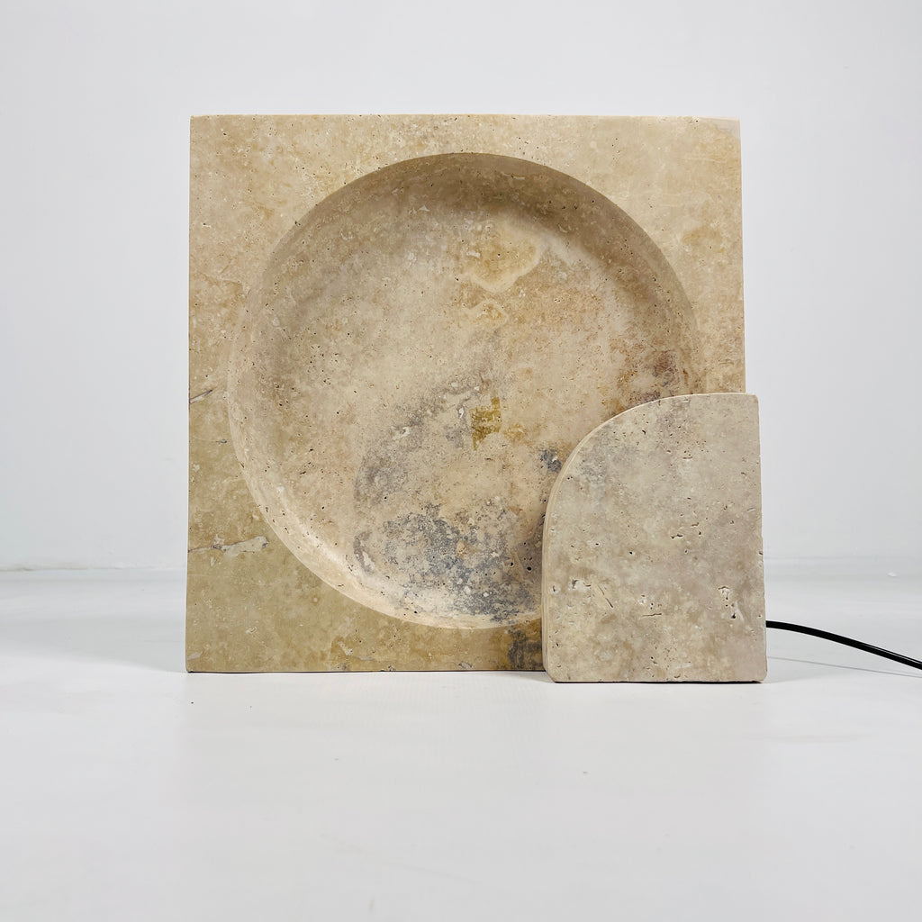 Square Disc Travertine Table Lamp