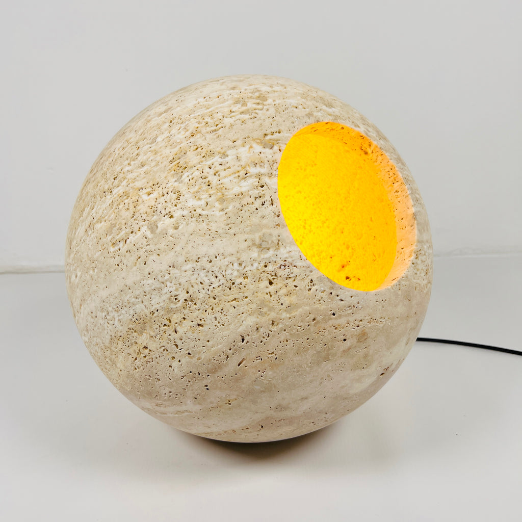 Spherical Beige Travertine Table Lamp