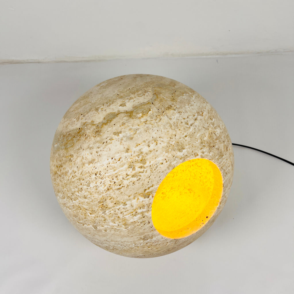 Spherical Beige Travertine Table Lamp