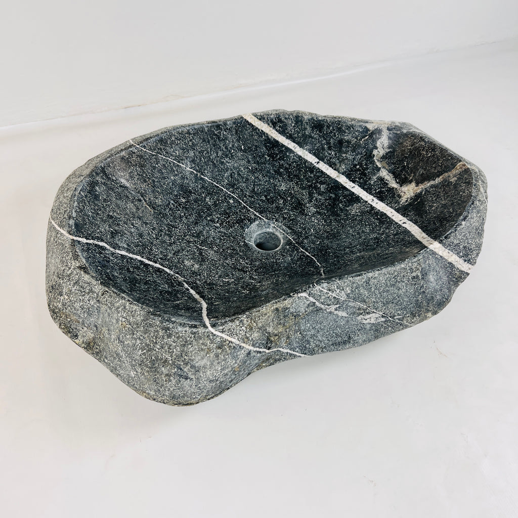 White Ringed River Stone Sink