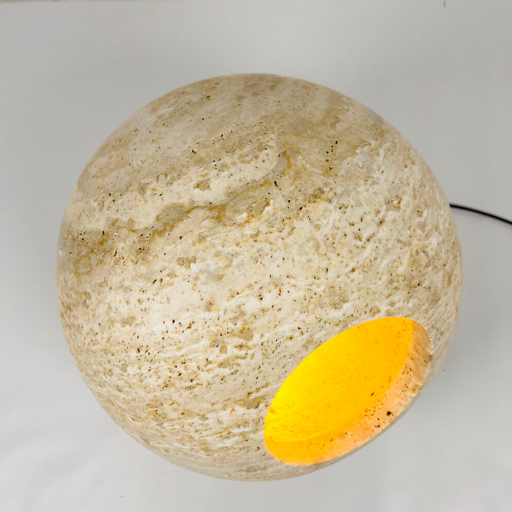 Spherical Beige Travertine Table Lamp