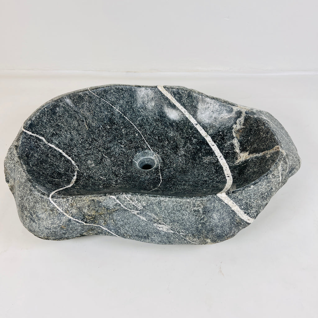 White Ringed River Stone Sink