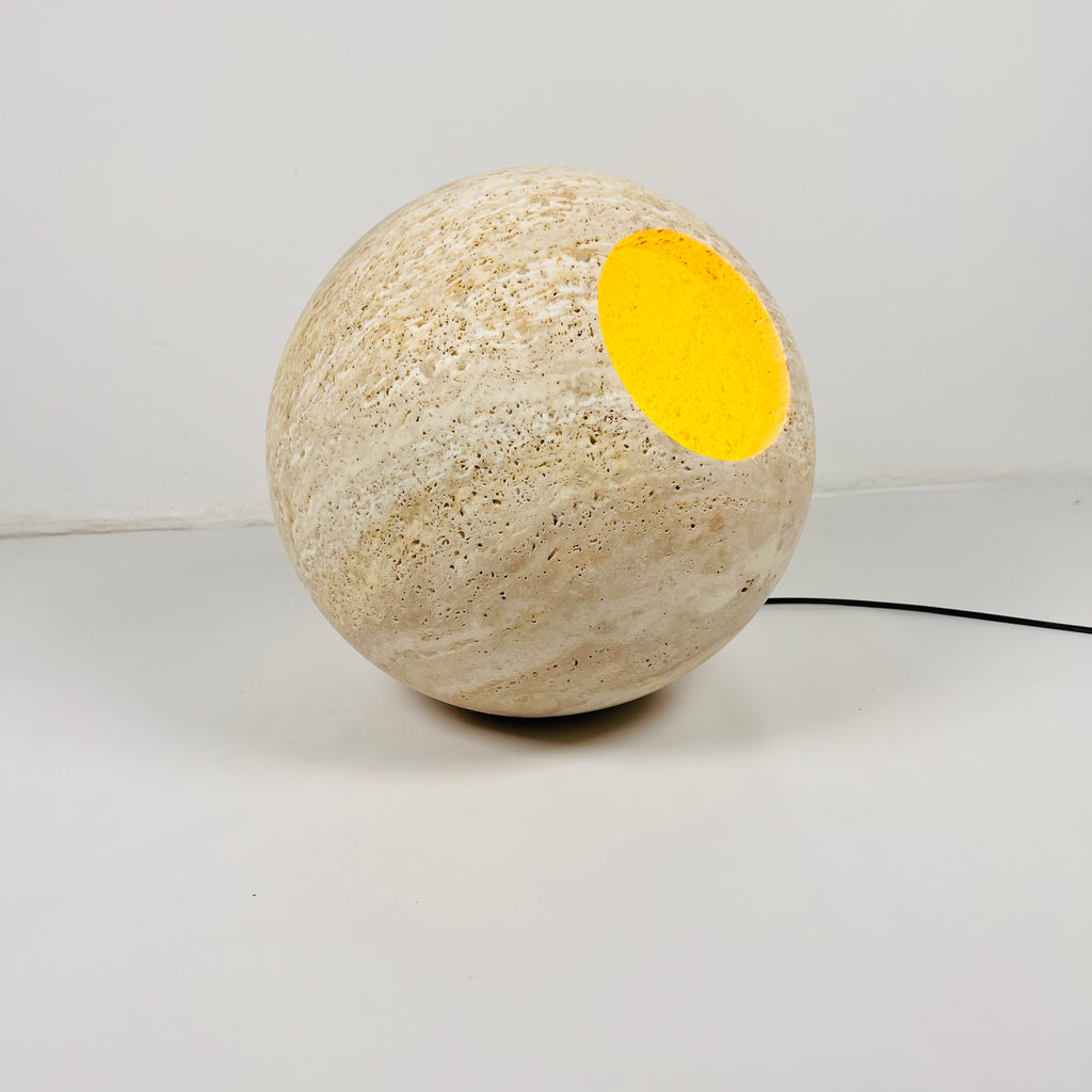 Spherical Beige Travertine Table Lamp