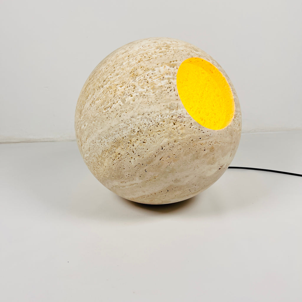 Spherical Beige Travertine Table Lamp