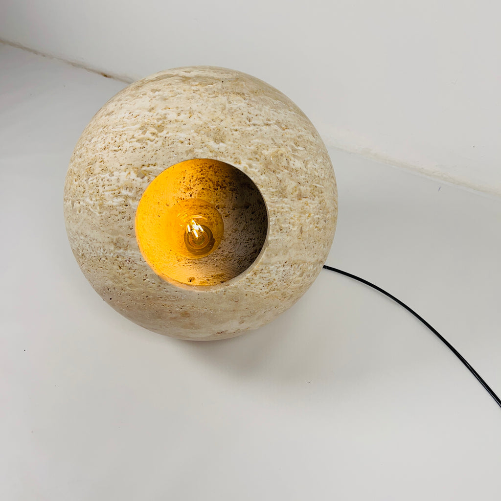 Spherical Beige Travertine Table Lamp