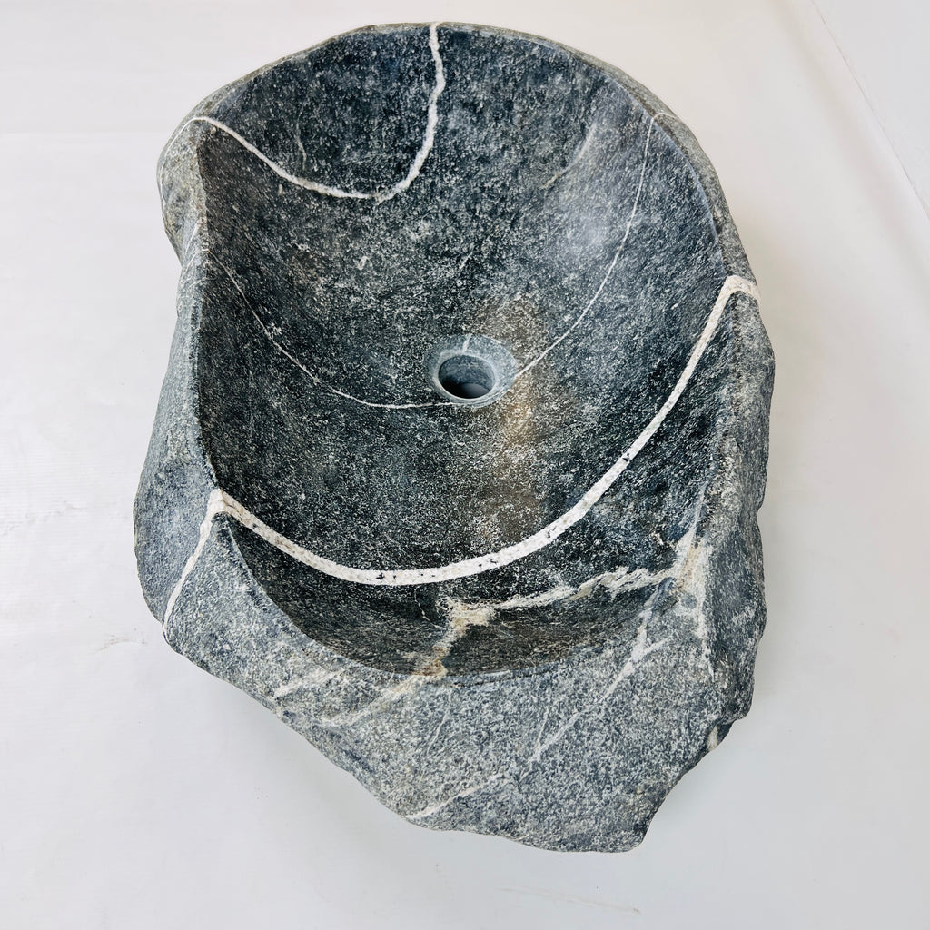 White Ringed River Stone Sink