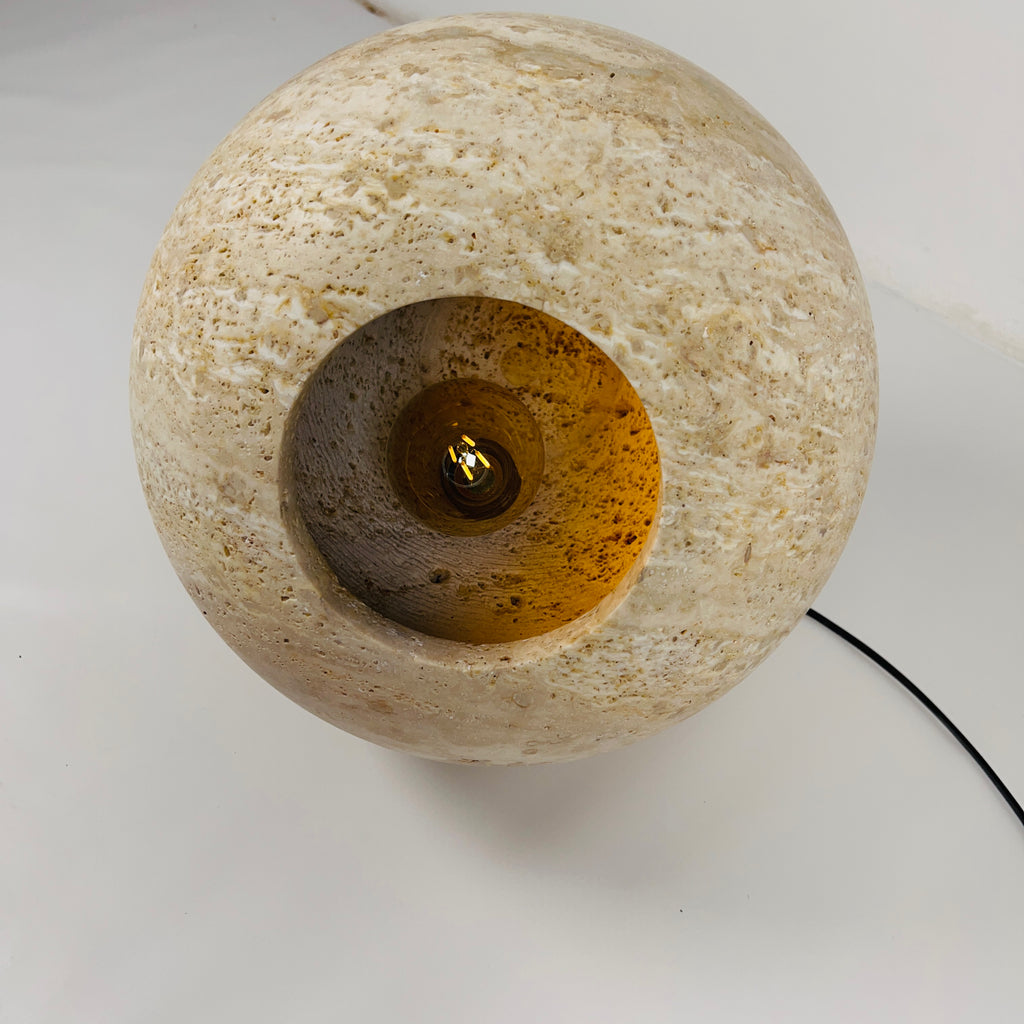 Spherical Beige Travertine Table Lamp