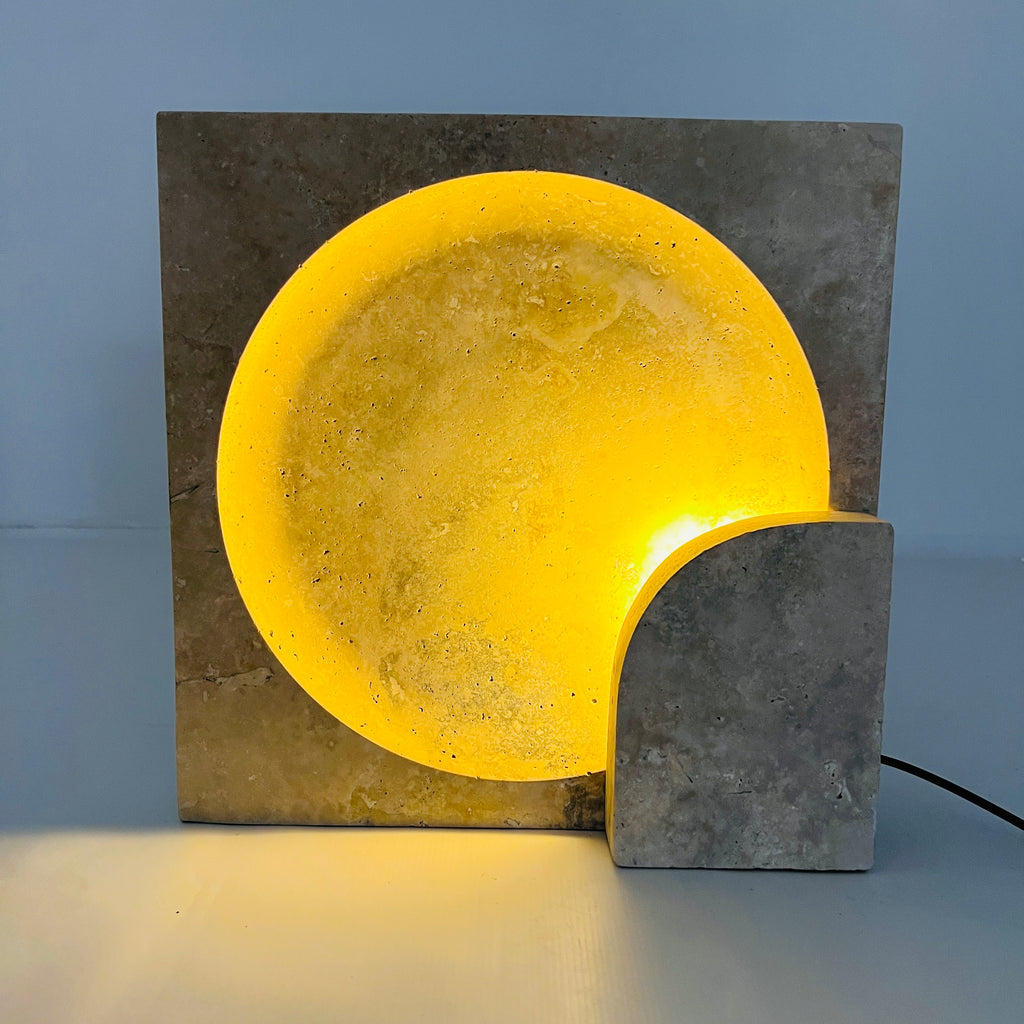 Square Disc Travertine Table Lamp