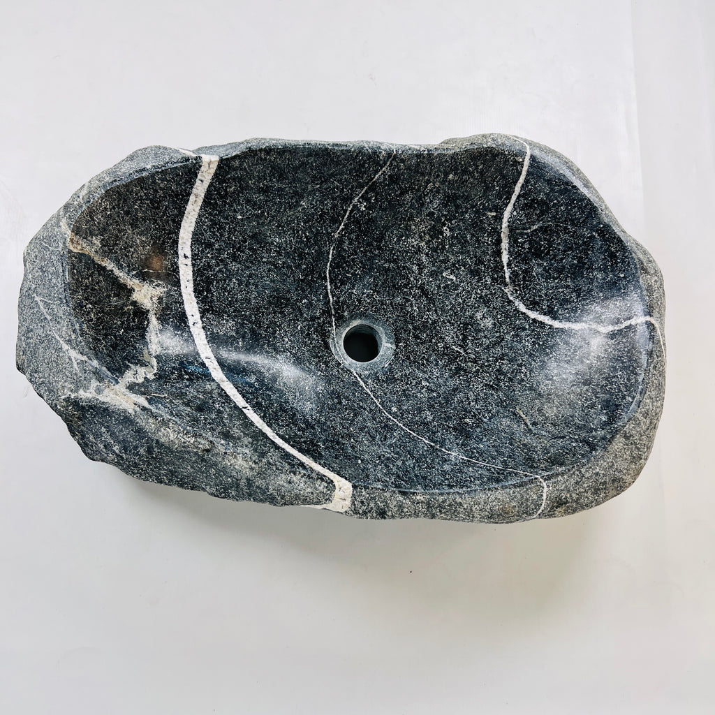 White Ringed River Stone Sink