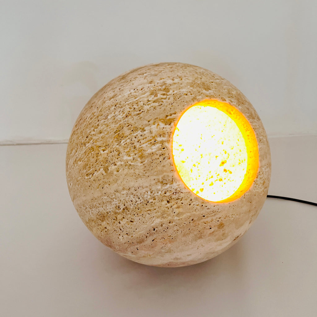 Spherical Beige Travertine Table Lamp