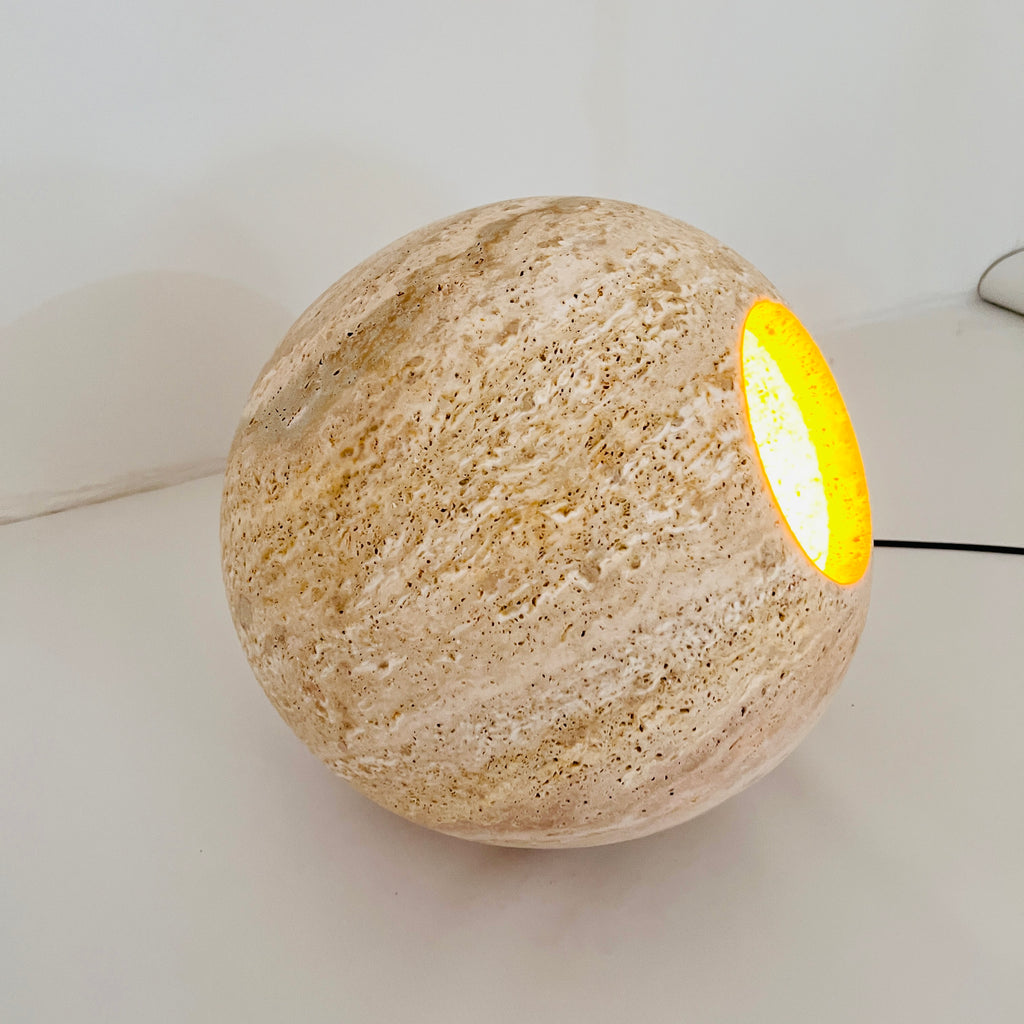 Spherical Beige Travertine Table Lamp