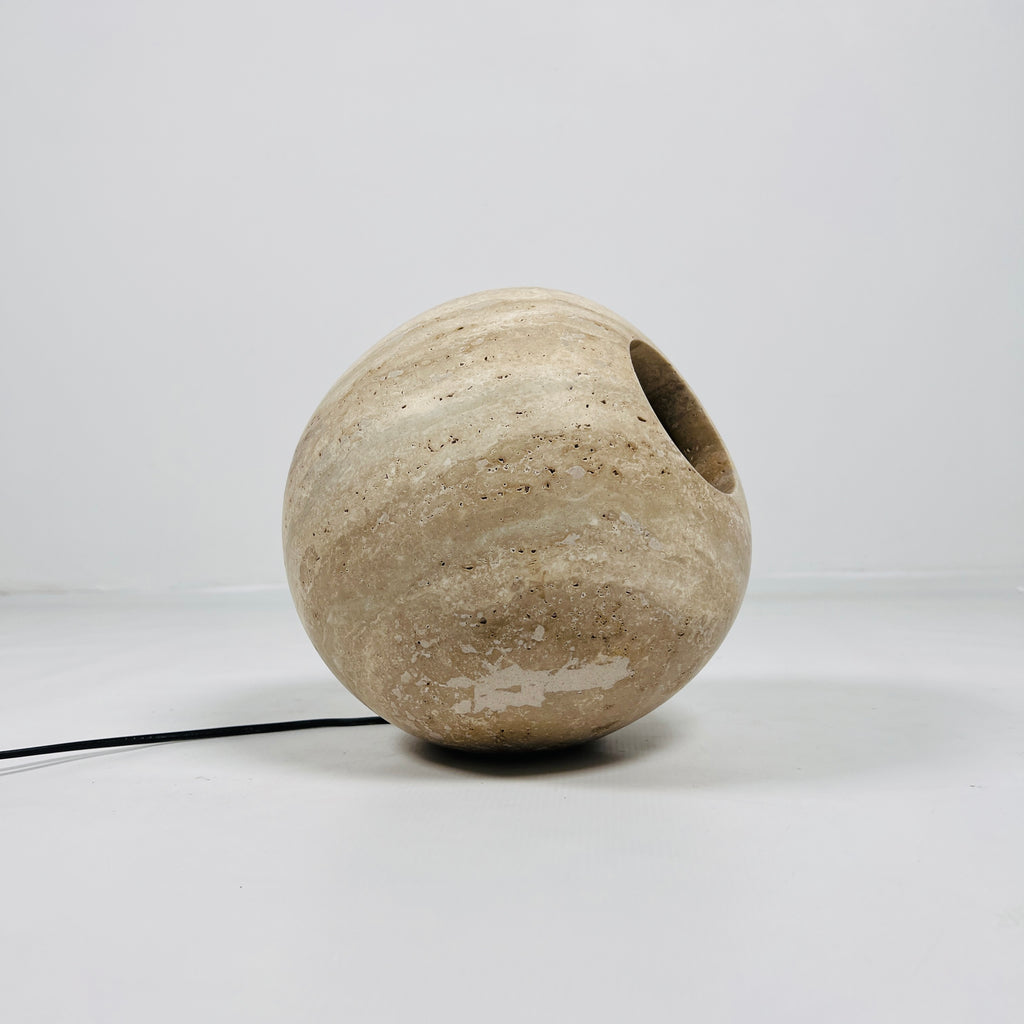 Spherical Beige Travertine Table Lamp