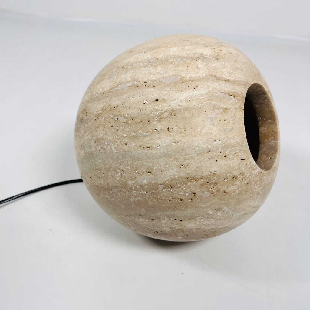 Spherical Beige Travertine Table Lamp