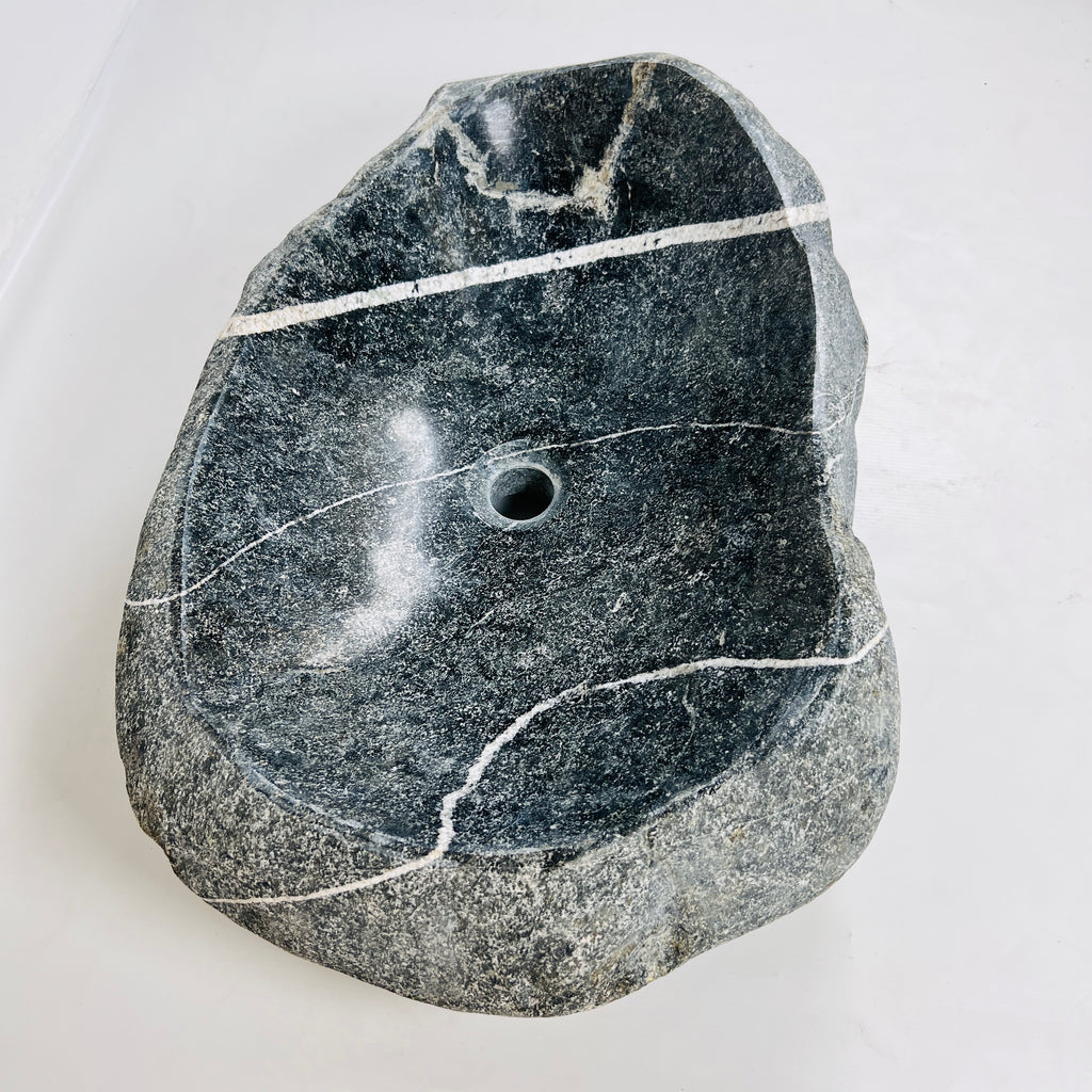 White Ringed River Stone Sink