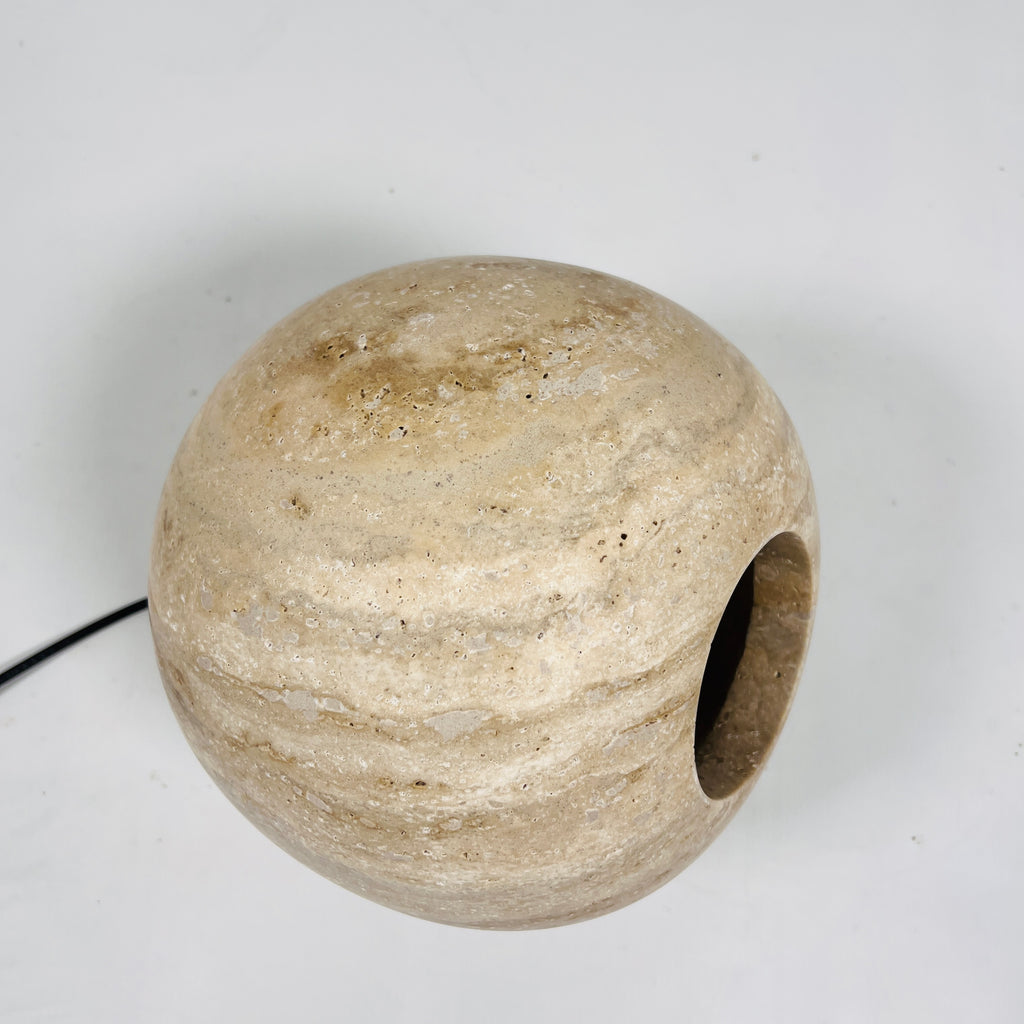 Spherical Beige Travertine Table Lamp