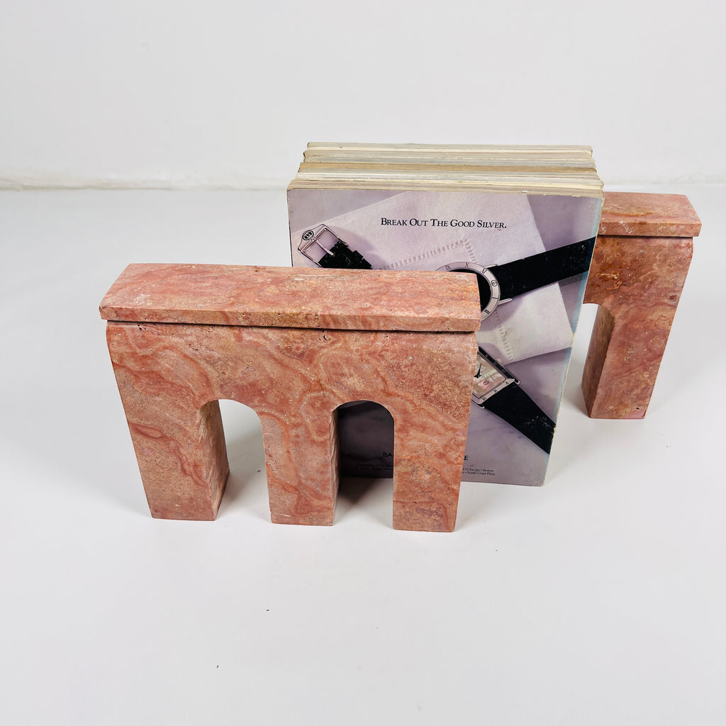 Handmade Travertine Red Bookend Pair