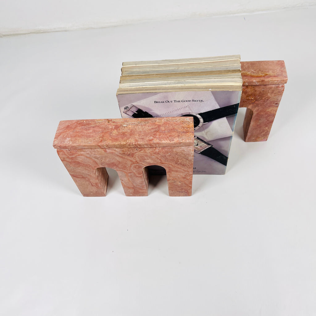 Handmade Travertine Red Bookend Pair