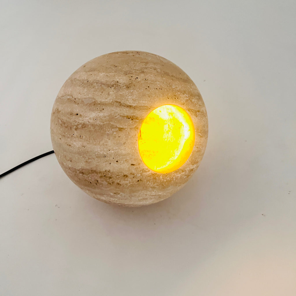 Spherical Beige Travertine Table Lamp