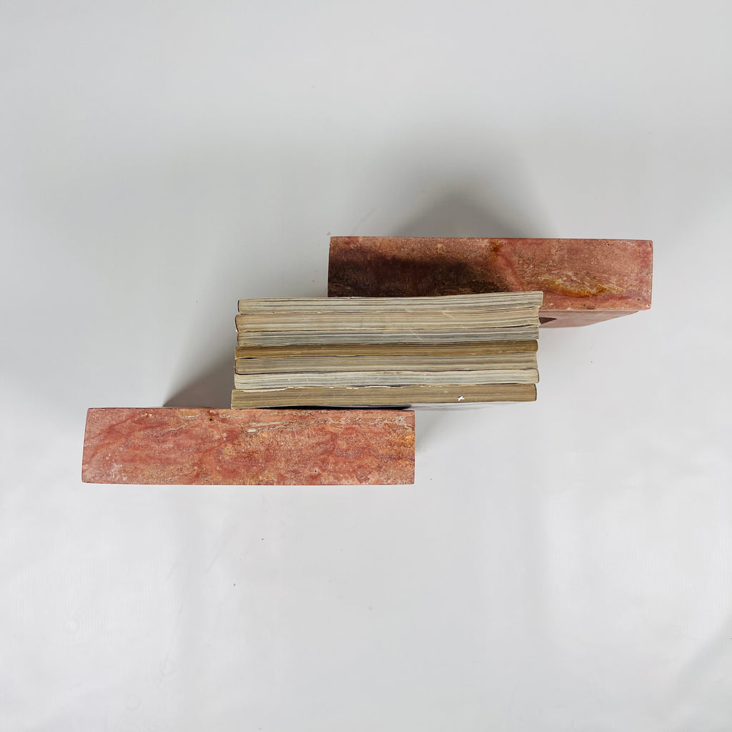 Handmade Travertine Red Bookend Pair