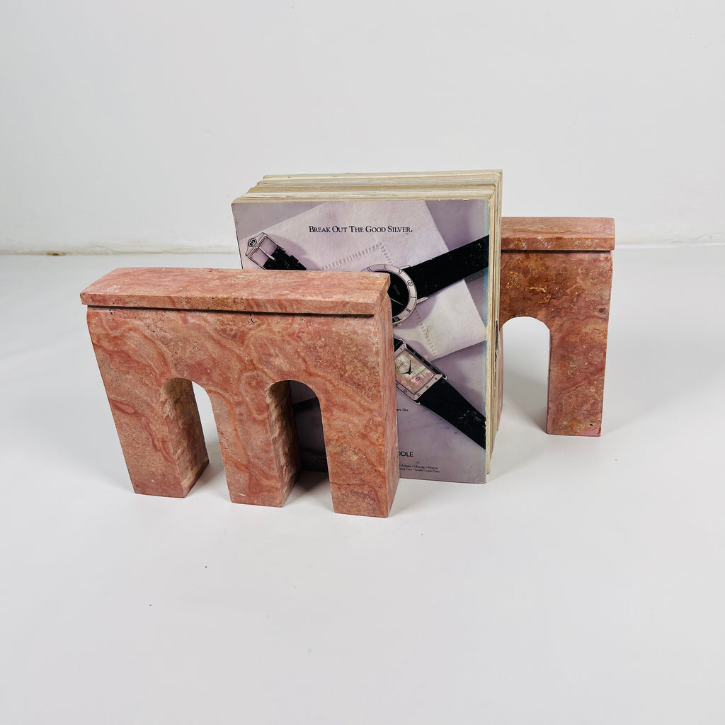 Handmade Travertine Red Bookend Pair