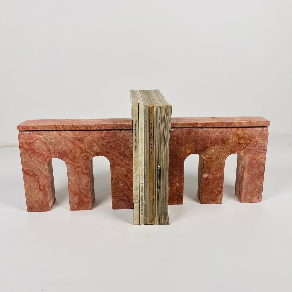 Handmade Travertine Red Bookend Pair