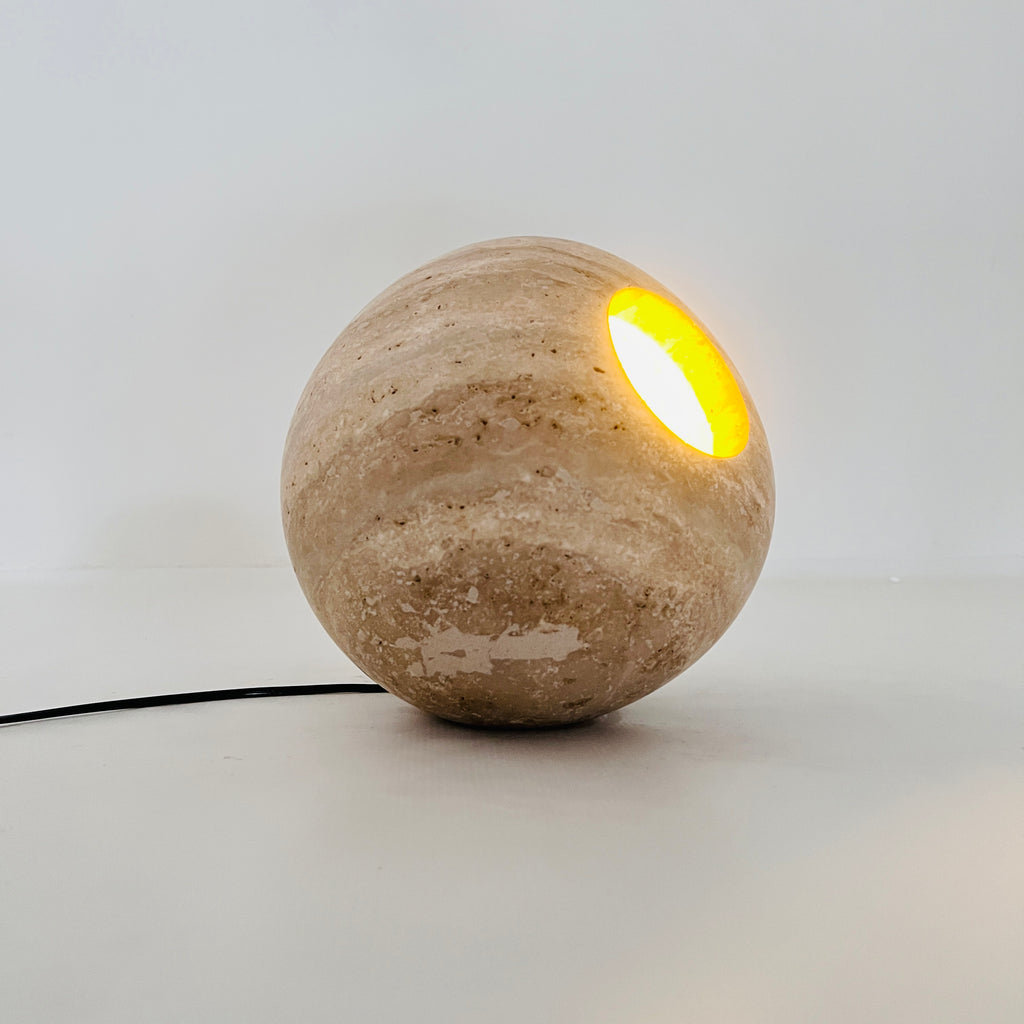 Spherical Beige Travertine Table Lamp