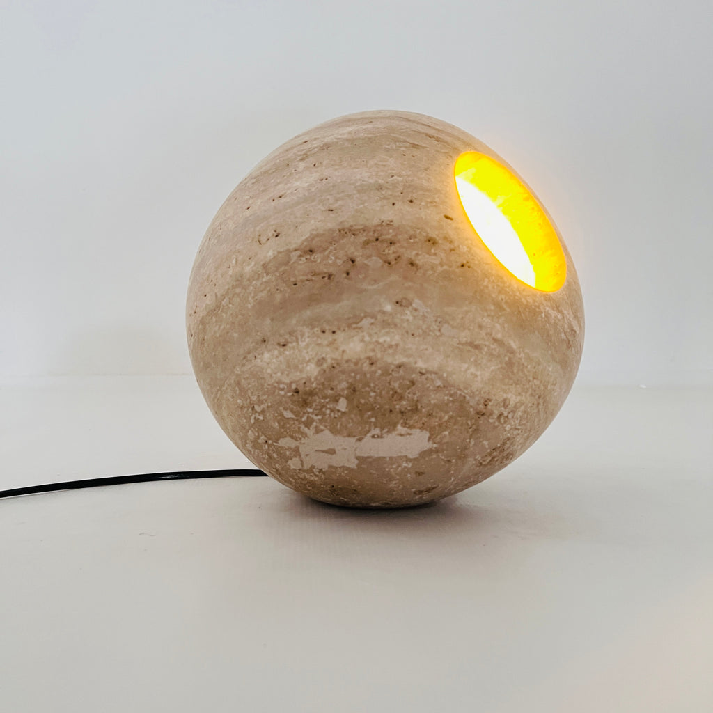 Spherical Beige Travertine Table Lamp