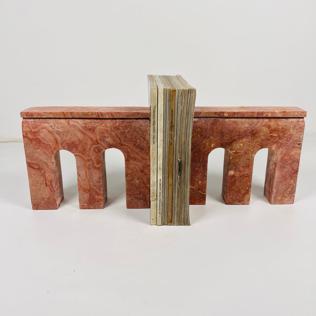 Handmade Travertine Red Bookend Pair