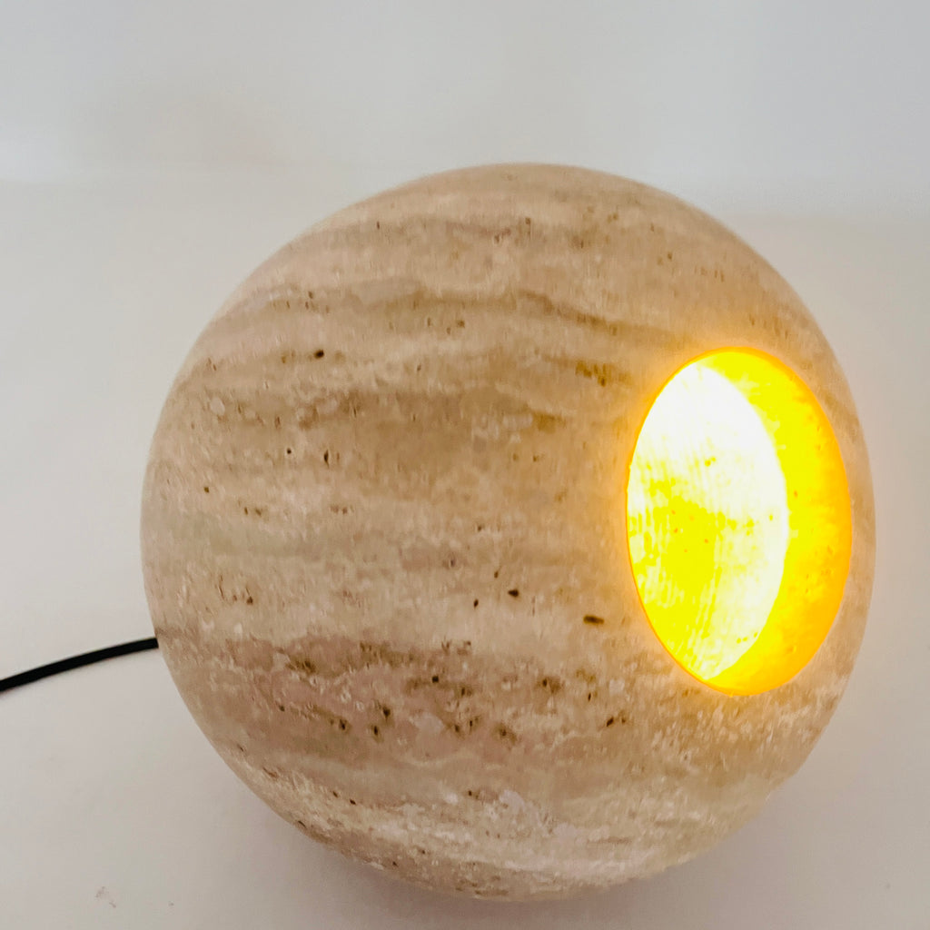 Spherical Beige Travertine Table Lamp