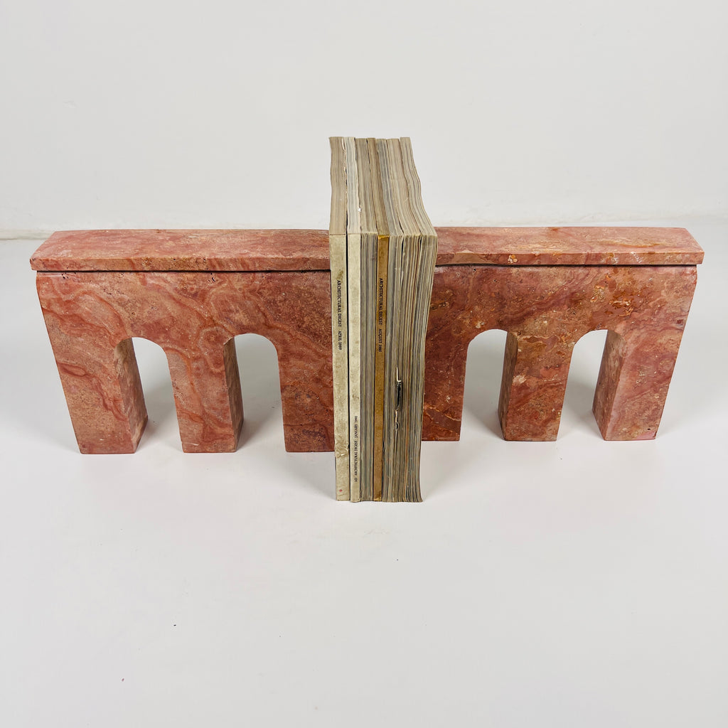 Handmade Travertine Red Bookend Pair