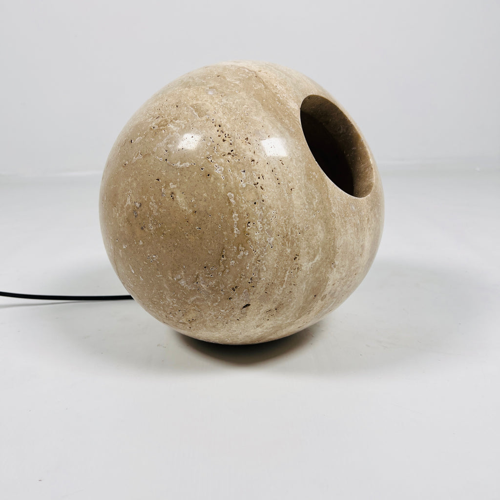 Spherical Beige Travertine Table Lamp